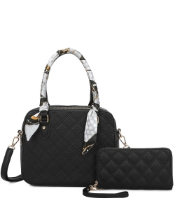 Quilted Scarf Top Handle 2-in-1 Satchel LF470S2 BLACK